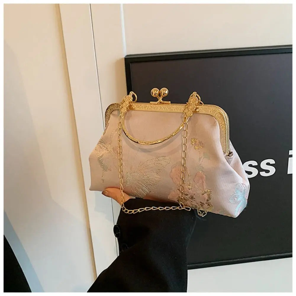 Fashion Silk Chinese Style Handbag | Retro Embroidery Shell Bag | Elegant Minaudière Shoulder & Crossbody Bag | Traditional Artisan Single-Strap Ladies' Purse Luxegan