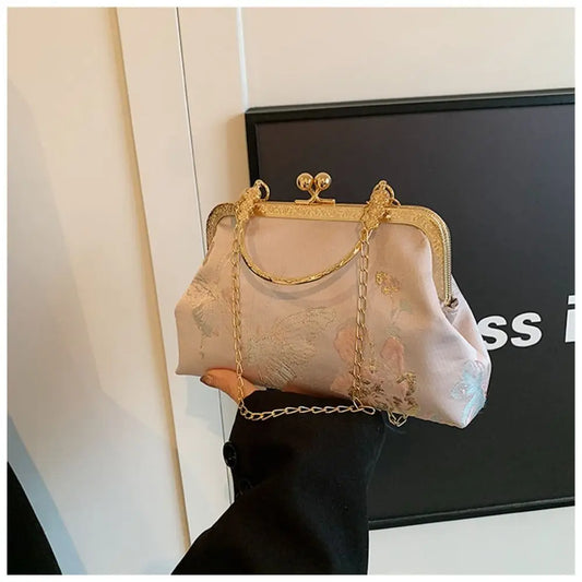 Fashion Silk Chinese Style Handbag | Retro Embroidery Shell Bag | Elegant Minaudière Shoulder & Crossbody Bag | Traditional Artisan Single-Strap Ladies' Purse Luxegan