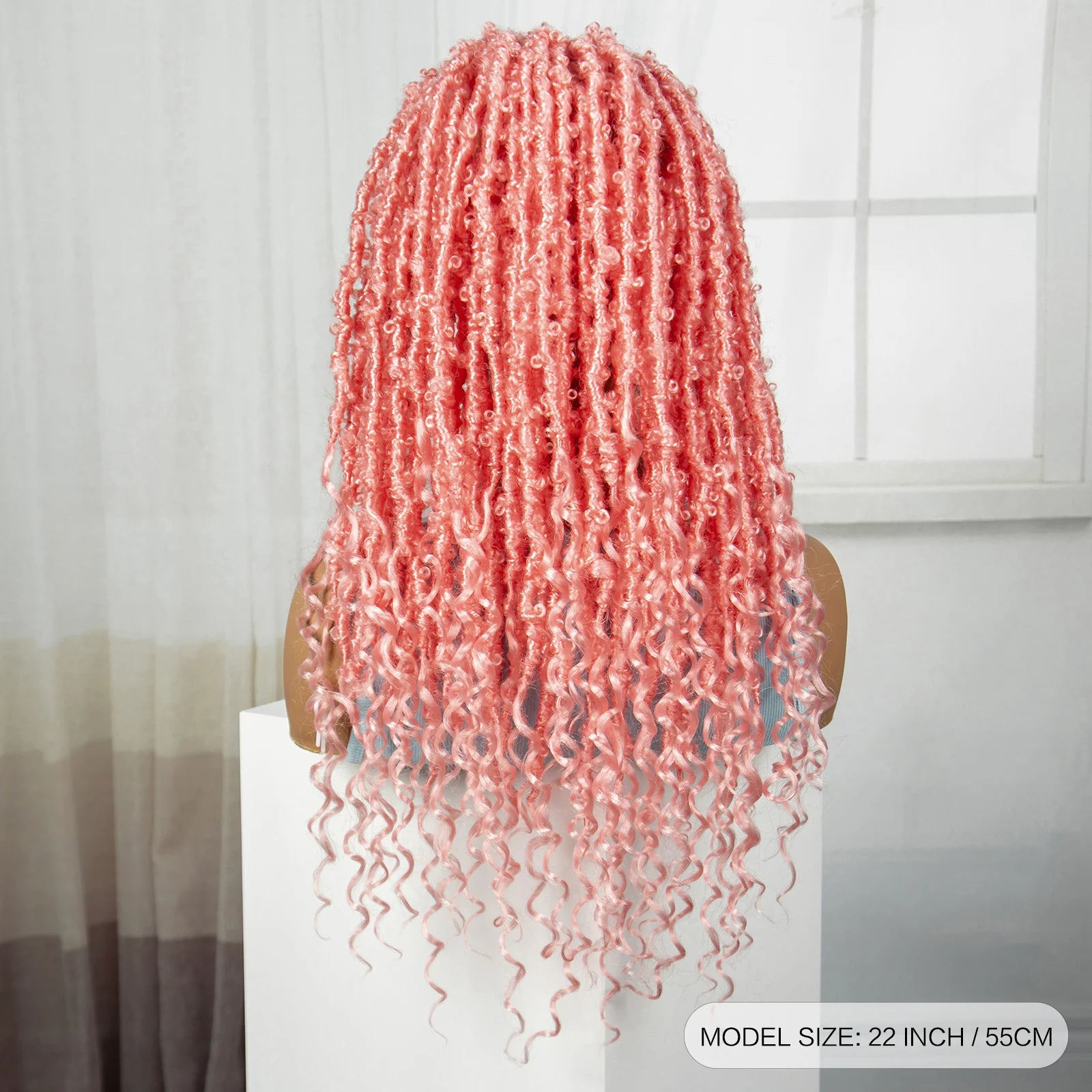 22" Pink Knotless Box Braids Wig with Curly Ends | Transparent Full Lace | Baby Hair Luxegan