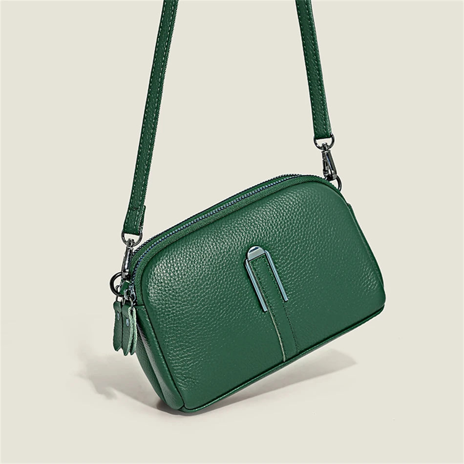 Luxury Genuine Leather Women's Crossbody Bag | Solid Color Shoulder Messenger & Clutch Phone Bag (Soft Cowhide, Sequined) Luxegan