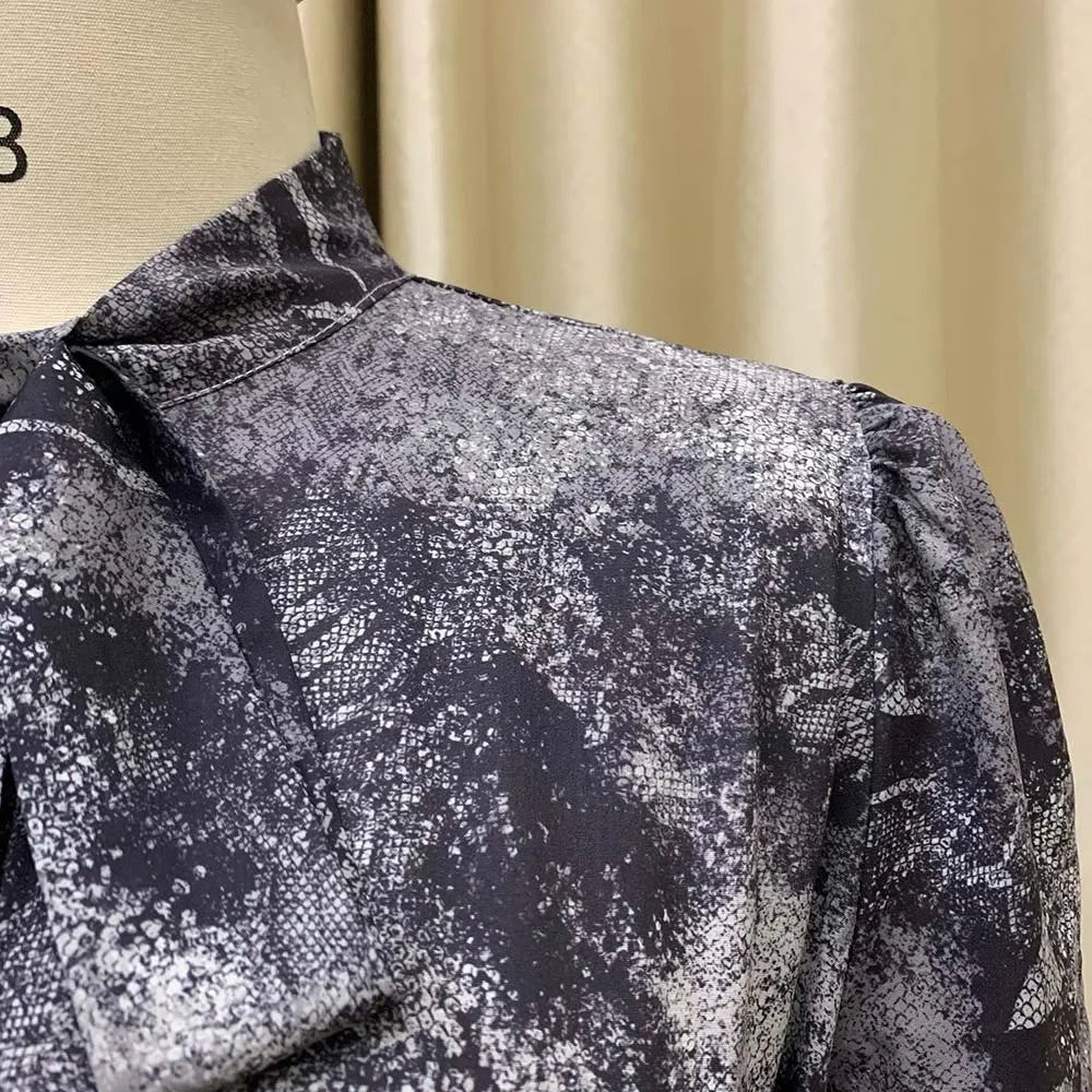 Elegant Vintage Dresses for Women Bow Collar Full Sleeve Belt Waisted A Line Mid Calf Birthday Party Dinner Vestidos Mujer Dress