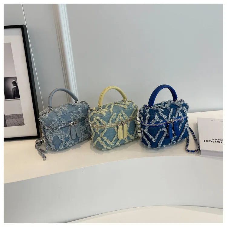 Fashion Denim Single Shoulder Bag | Women's Soft Chain Crossbody Handbag and Purse Luxegan