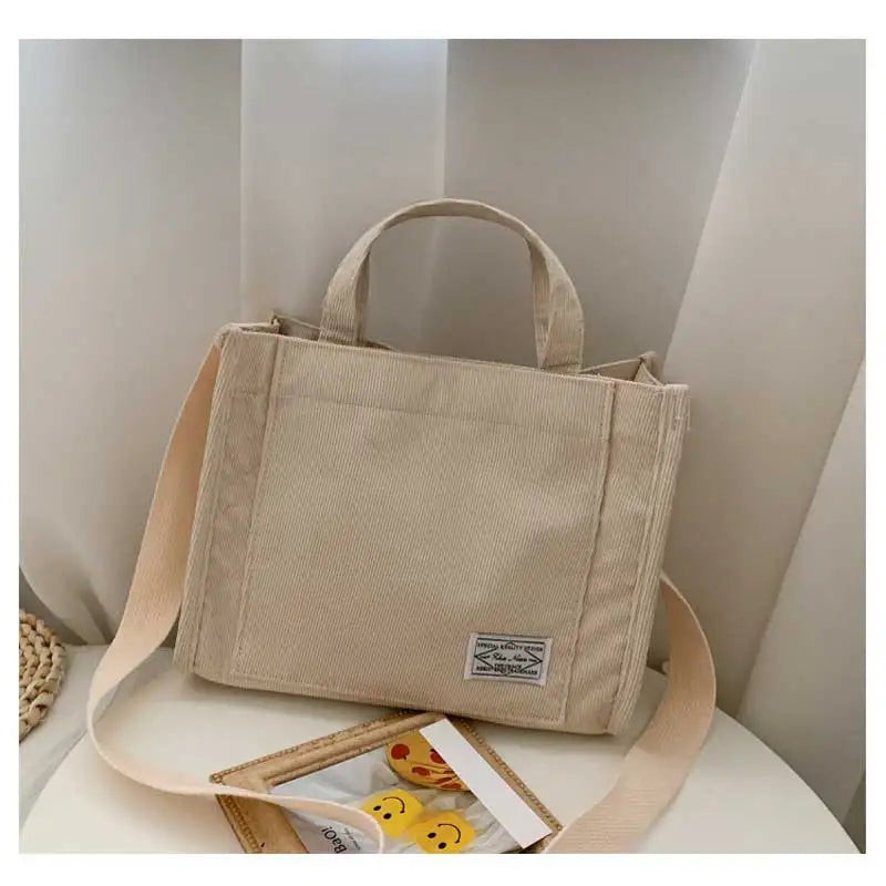 Soft Corduroy Unisex Casual Tote | Square Crossbody & Shoulder Bag Luxegan