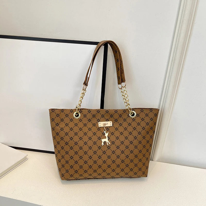 Leather Plaid Large Capacity Tote | Autumn/Winter Shoulder Bag Luxegan