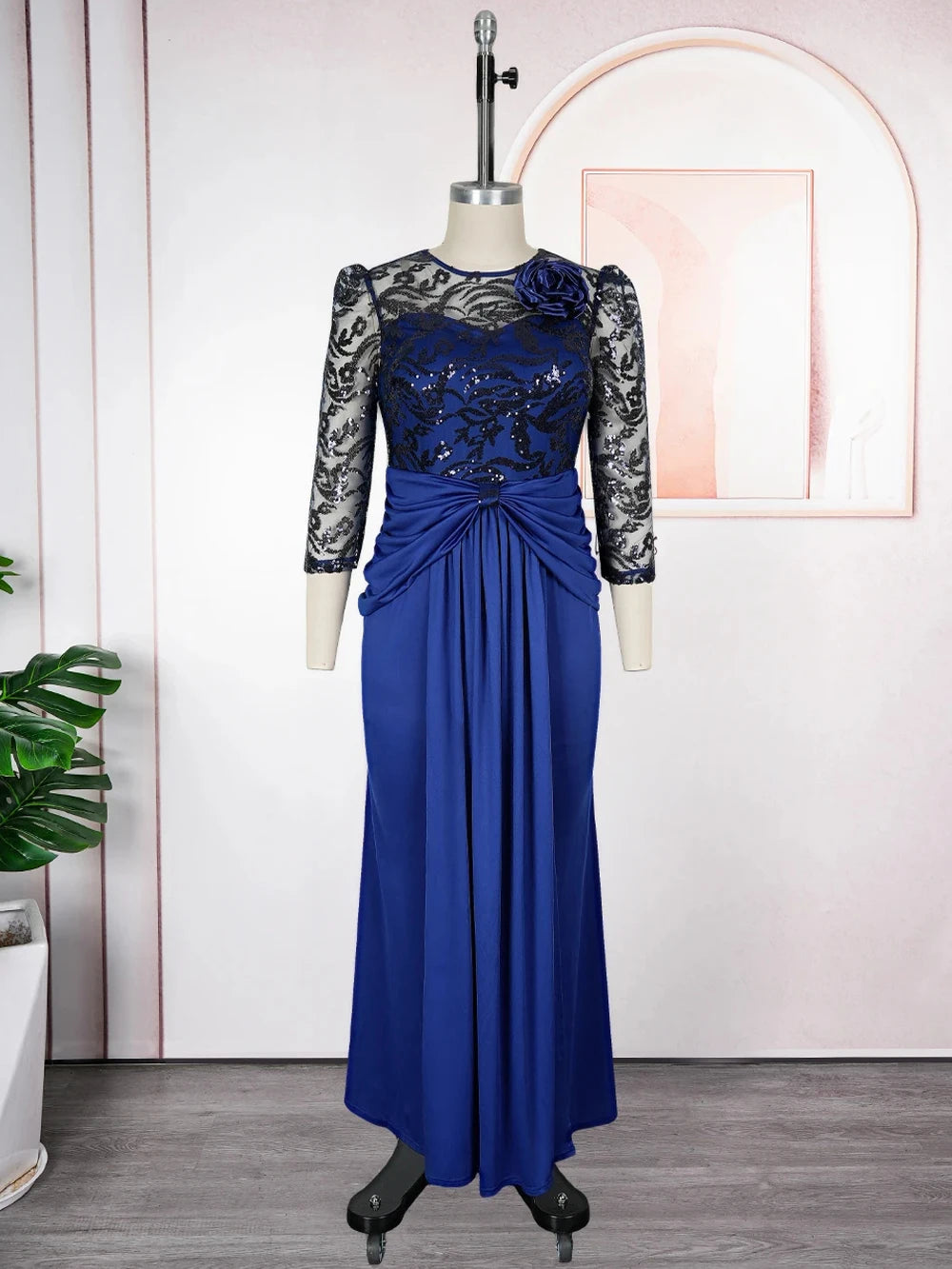 Sequins Long Sleeve Chiffon Dresses Elegant Women Party Prom Birthday Evening Maxi Robes African Dashiki Clothing Turkey Kaftans