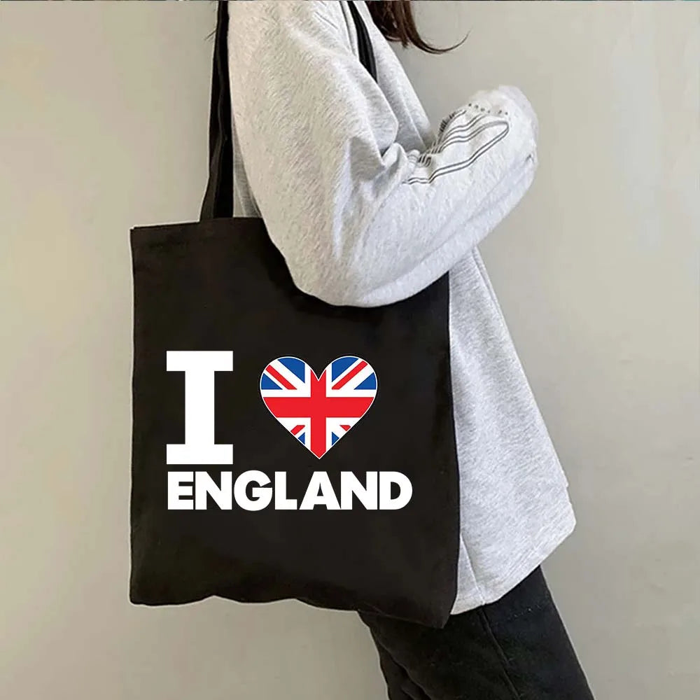 London Big Ben England Map Flag Canvas Tote Bag | UK City Landscape Skyline Shoulder Shopping Handbag (Women's Tourist Gift) Luxegan