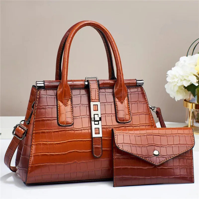 New Bright Leather Women's Bag | Large Capacity Female Shoulder & Crossbody Handbag (High Quality with Wallet, Sequined Panel) Luxegan
