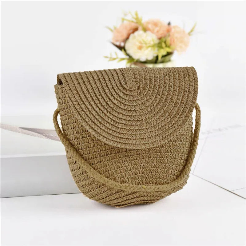Beach Straw Shoulder Messenger Bag | Women's Bohemian Summer Woven Rattan Bucket Shoulder Handbag & Handmade Crossbody Bag Luxegan