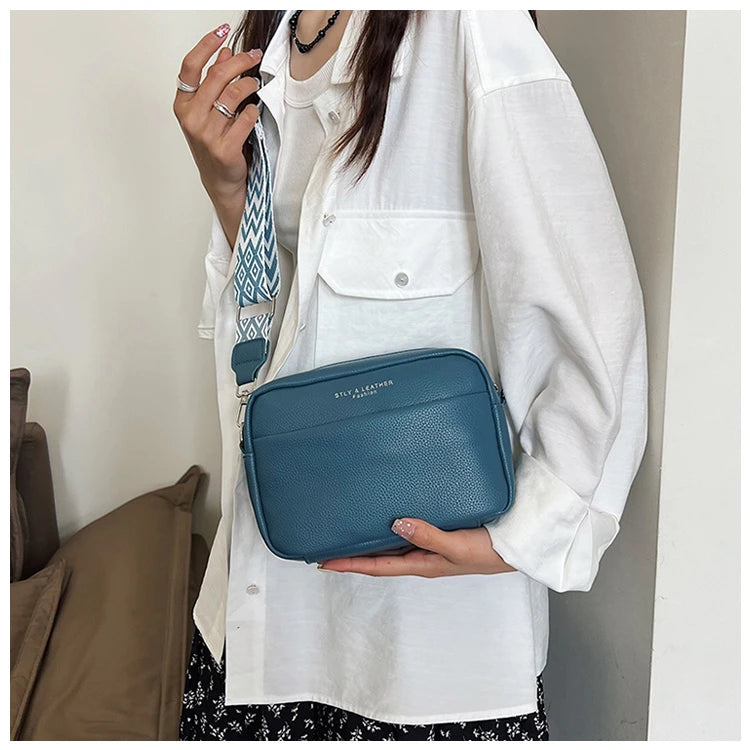 Wide-Strap Crossbody Bag | Casual Solid Color Satchel Luxegan