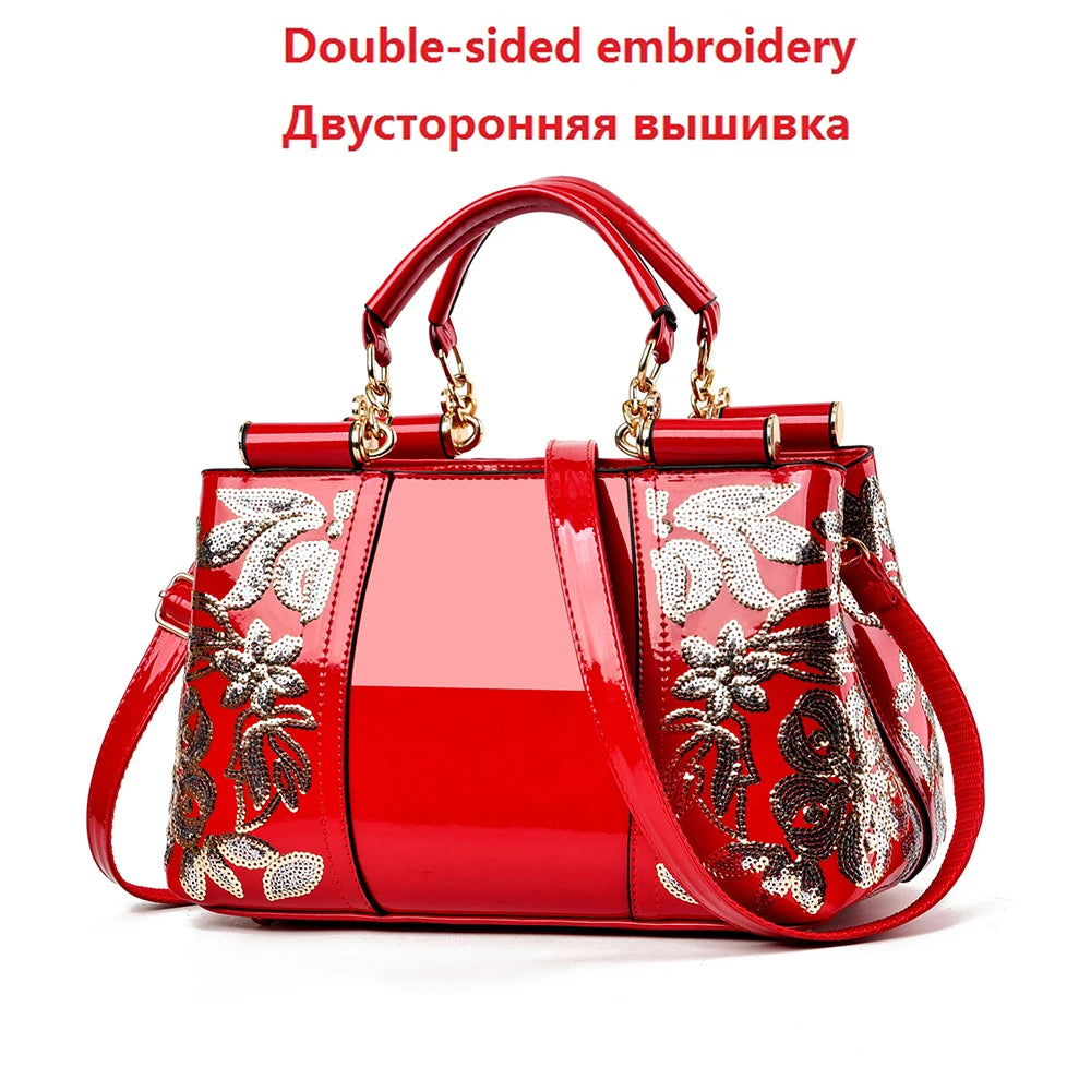 New Patent Leather Shiny Women’s Bag | Luxury Designer Atmospheric Handbag | High-Gloss Fashion Shoulder & Messenger Bag | Sophisticated Large Capacity Saffiano Satchel (Model 19NBY-124) Luxegan