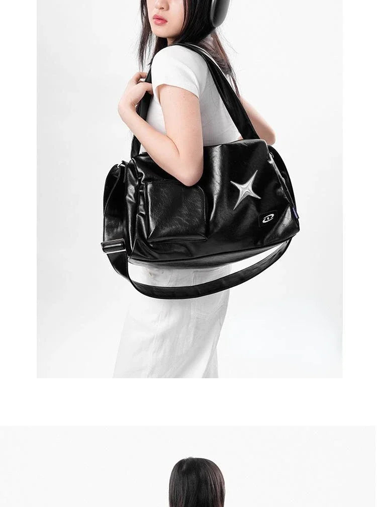 Silver Y2K Tote Bag for Women | Aesthetic Luxury Designer Large Capacity Shoulder Bag (Commuter PU Leather Shopper Handbag) Luxegan