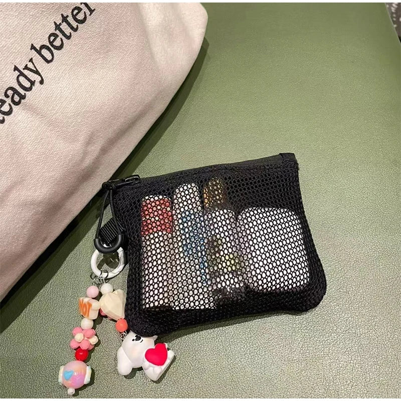 Travel Makeup Storage Bags | New Mesh Coin Purse & Simple Portable Mini Bag (Multi-purpose Square Bag Double-layer Zipper Card Holder) Luxegan