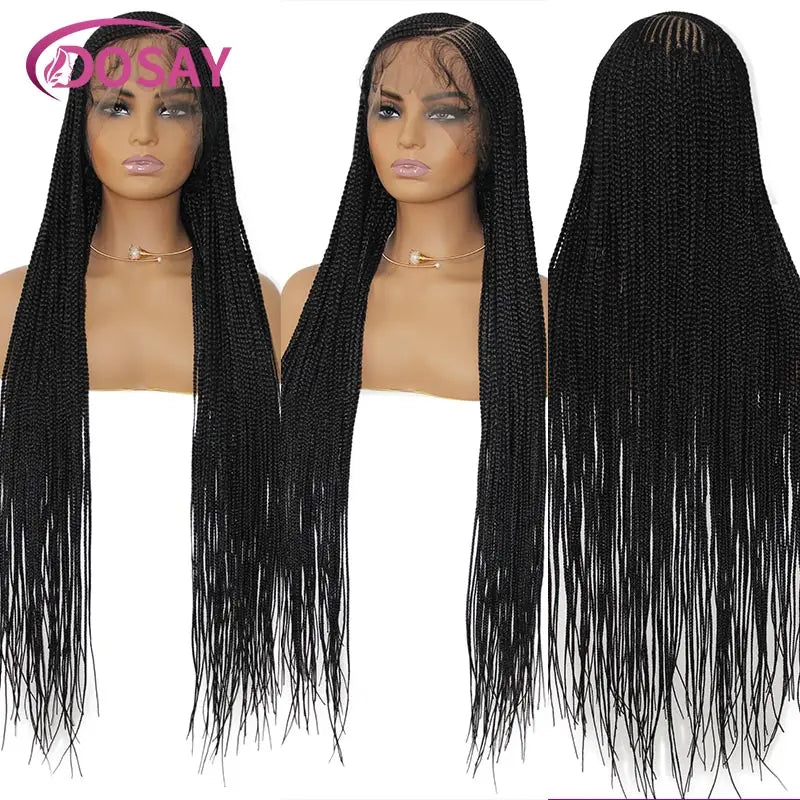Synthetic Full Lace Front Wig Cornrow Double Braided Wigs For Black Women Box Side Part Braided Lace Wig Faux Locs Braids Wigs Luxegan