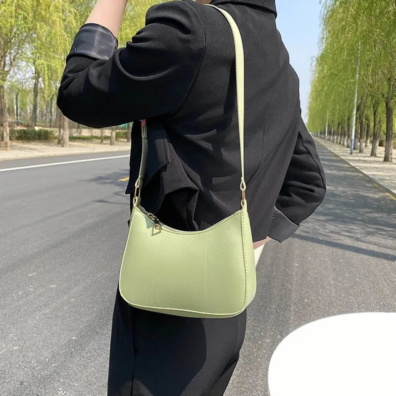 Retro PU Leather Shoulder Bag | Casual Solid Color Underarm Hobo Purse Luxegan
