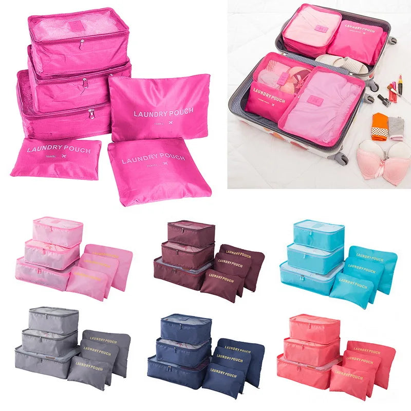 6pcs Set Travel Storage Bags | Suitcase Packing Set & Portable Luggage Organizer (Clothes Shoe Foldable Organizer) Luxegan