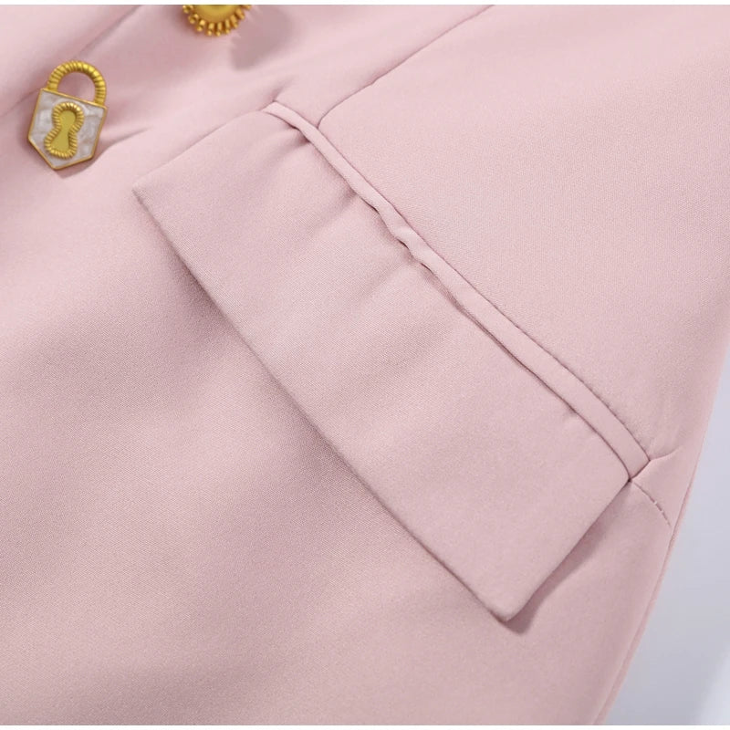 Elegant Solid Buttons Long Dress Women Waist Cinched Shoulder Pads High Collar Slit Dresses 2026 Spring Summer Lady Party Robes