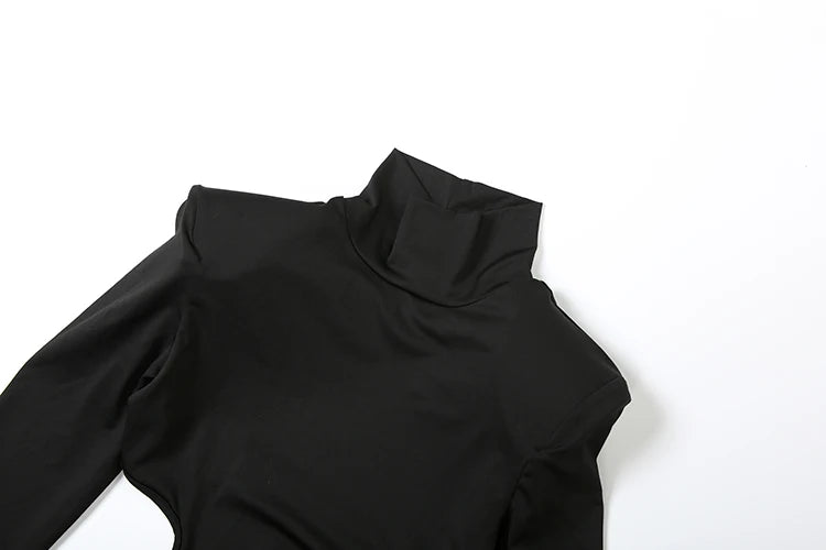 Sisterlinda Ruched Elegant Dress Women Autumn Turtleneck Full Sleeve Hollow Waistless Backless Street Sexy Fashion Mini Bodycon