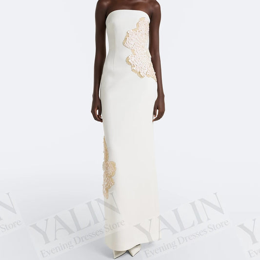 Sequined Beading Straight Evening Dress | Strapless Ankle-Length Prom Gown Luxegan