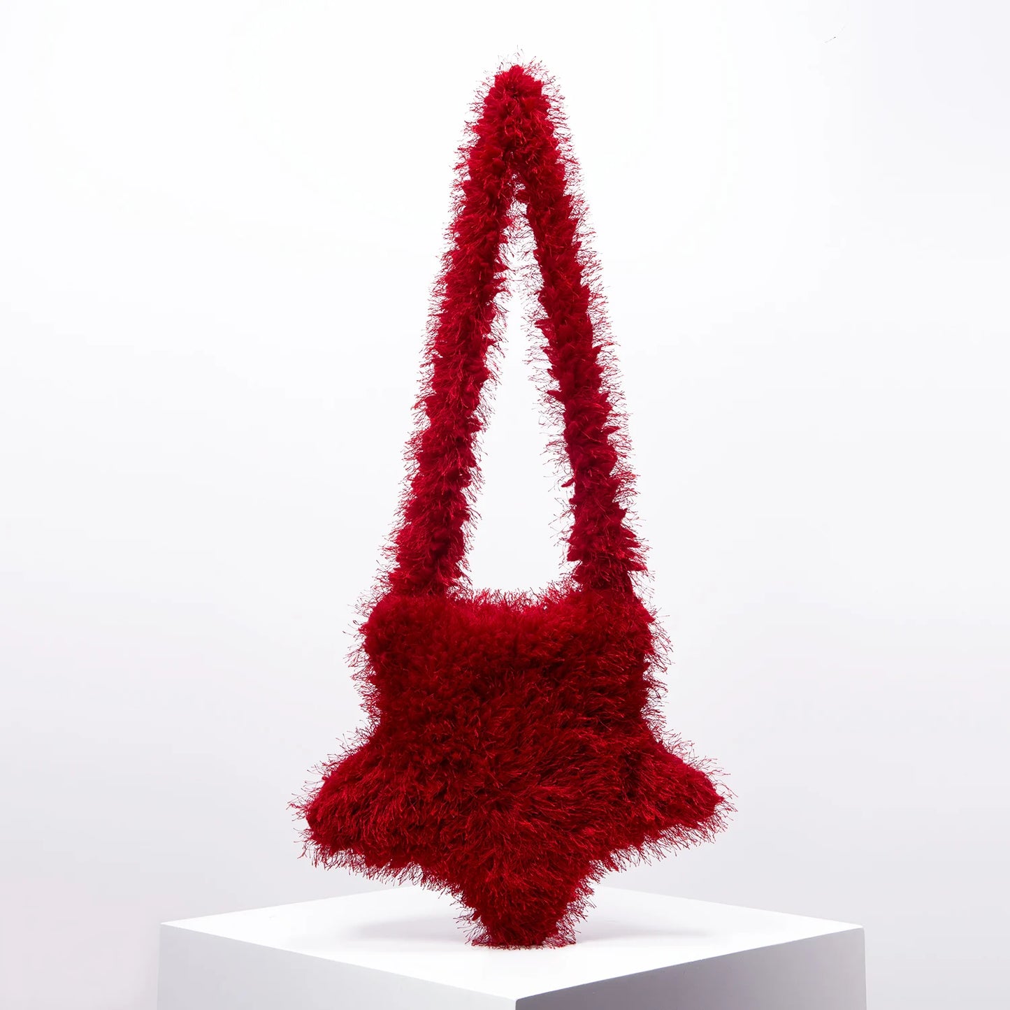 Y2k Star Shape Candy-Colored Plush Crossbody Bag | Autumn & Winter Puffy Solid Colored Woman Shoulder Bag Luxegan