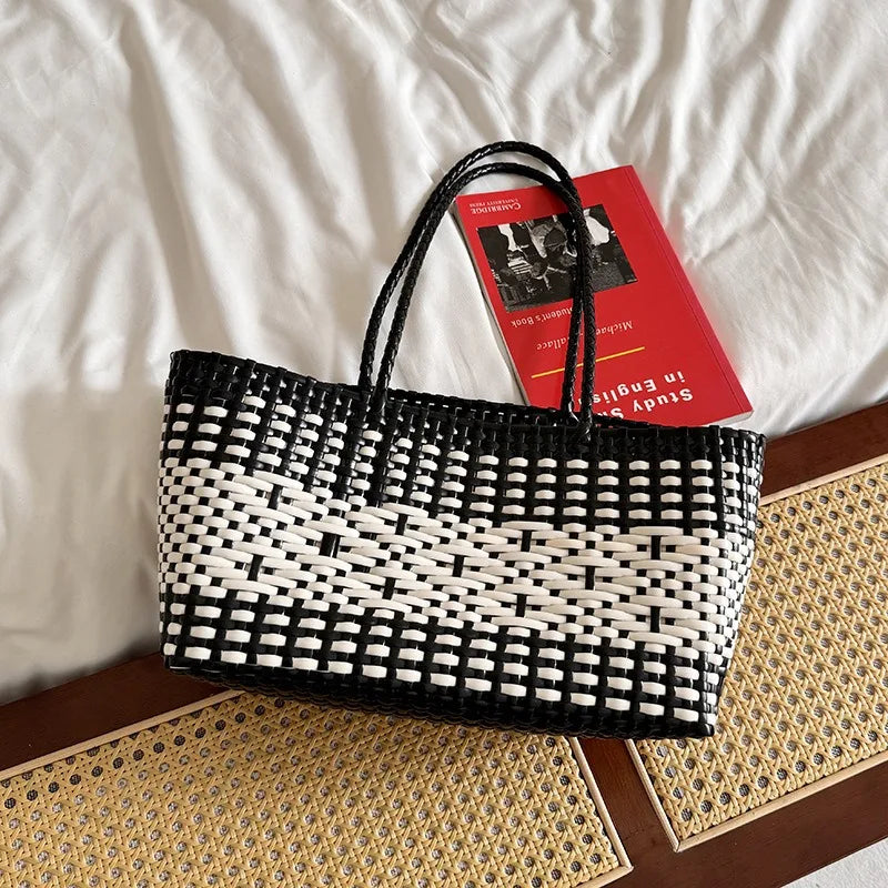 New Woven PVC Beach Vacation Tote Bag | Laid-back Style Bucket Basket Bag for Women Luxegan