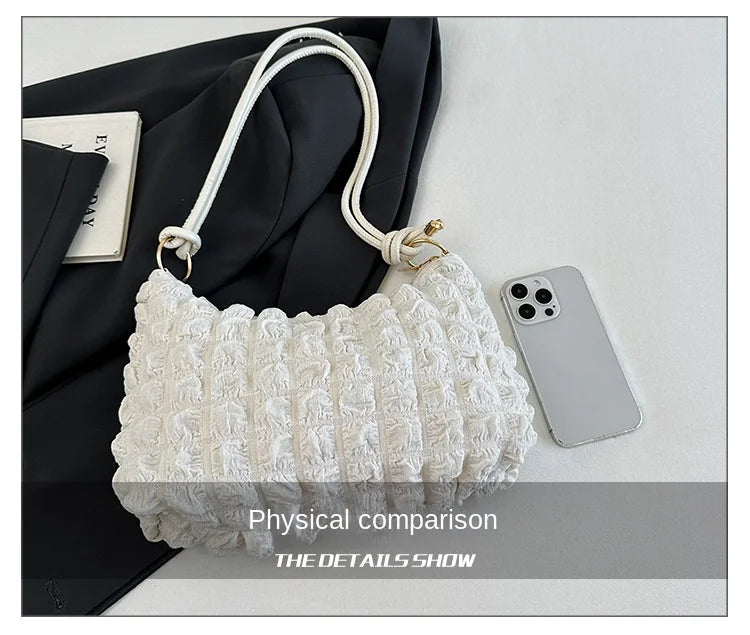 Canvas Wrinkle Bag for Women | Shoulder Bags & Pleated Bubbles Handbags (Padded Casual Underarm Quilted Tote Cloud Bag Purse) Luxegan