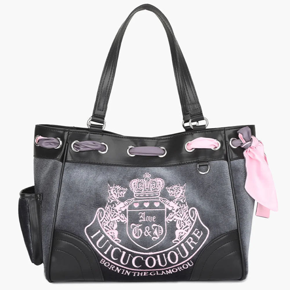Women’s Blue & Pink Top-Handle Boston Bag | Large Capacity Y2K Denim-Look Handbag | Designer Multi-Pocket Crossbody Bag | Trendy Tie-Dye Patchwork Bowling Bag (Model S142) Luxegan