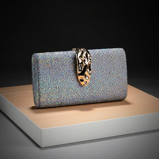 Fashionable Wedding Party Clutch Bag for Women | Elegant Small Square Handbag for Evening Dresses | Sequin-Embellished Formal Purse | Sophisticated England Style Frame Clutch (Model 1504) Luxegan