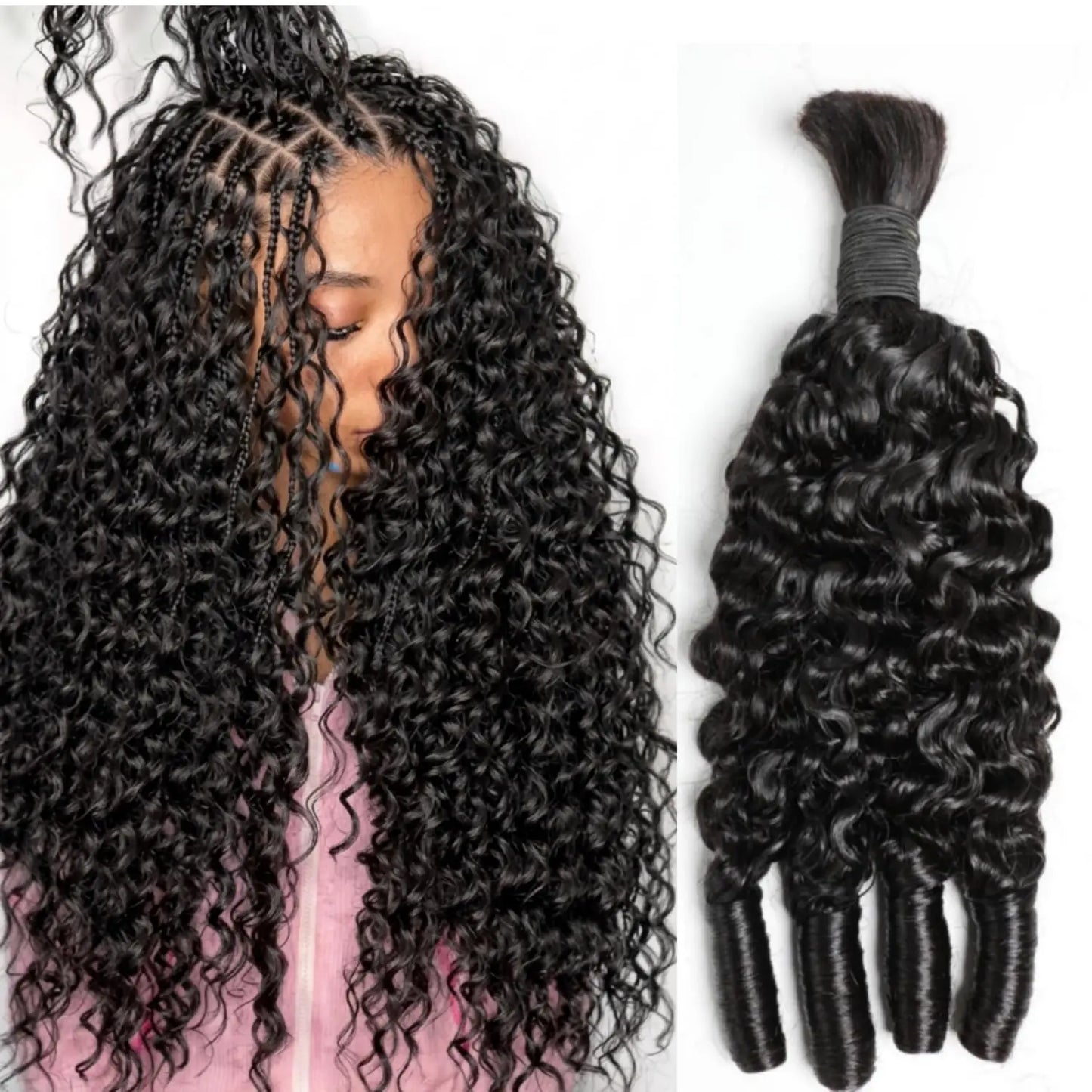 Burmese Curly Human Hair Bulk | Boho Braids Knotless Braiding Virgin Hair Extensions No Weft