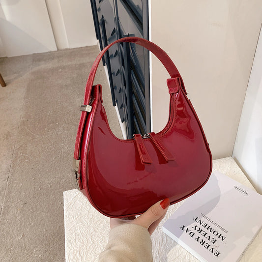 Half Moon Bag Vintage PU Leather Small Handbag | Luxury Brands Women's Shoulder Bags & Retro Red Ladies Armpit Purses (Girls Mini Totes) Luxegan