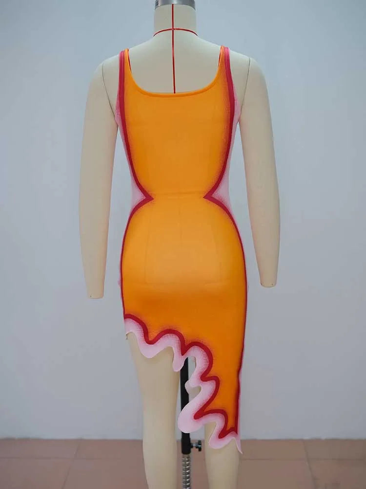 Summer Dresses for Women Round Neck Tank Top Dress Sleeveless Streetwear Slim Fit Orange Short Dress Wholesale Dropshipping