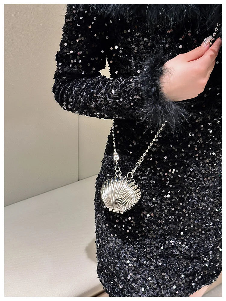 Metallic Heart Shell Minaudiere | Hard Golden/Silver Designer Evening Clutch Luxegan