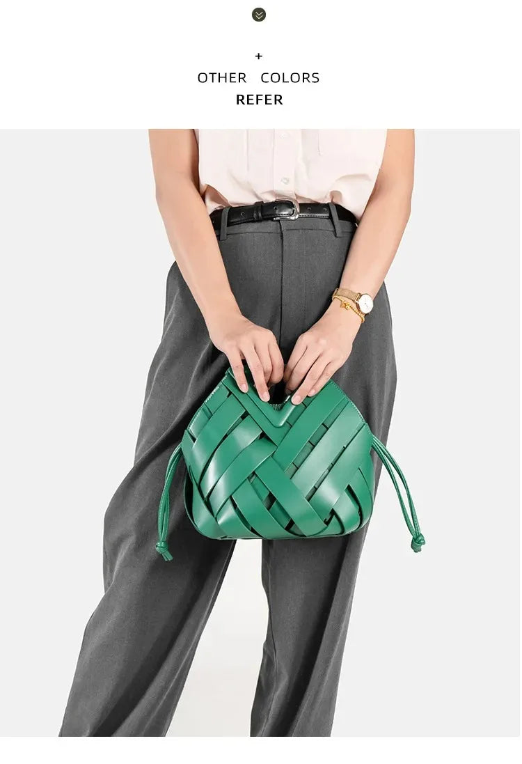 Trendy Vegan Leather Woven Tote Bag for Women Top Handle Purses and Handbags | Fashionable - view 3