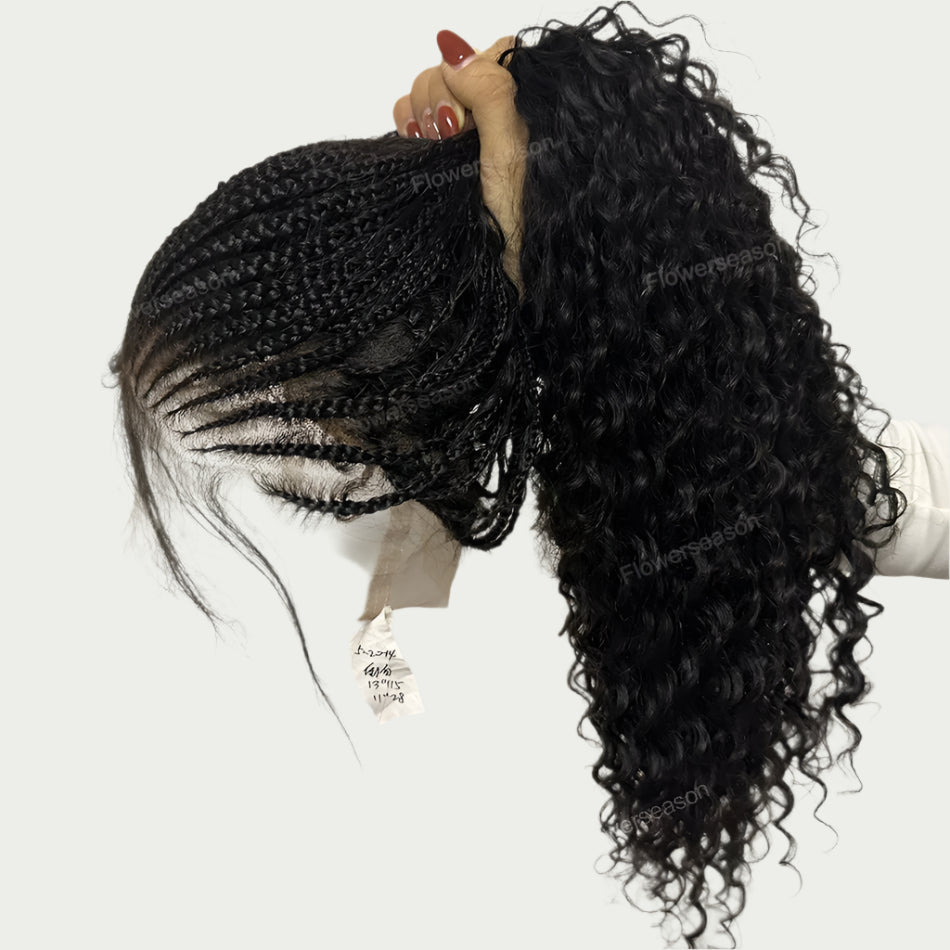 300% Density Human Hair Boho Box Braids Wig | Curly Ends | Full Lace | Baby Hair | Knotless Goddess Braids Luxegan