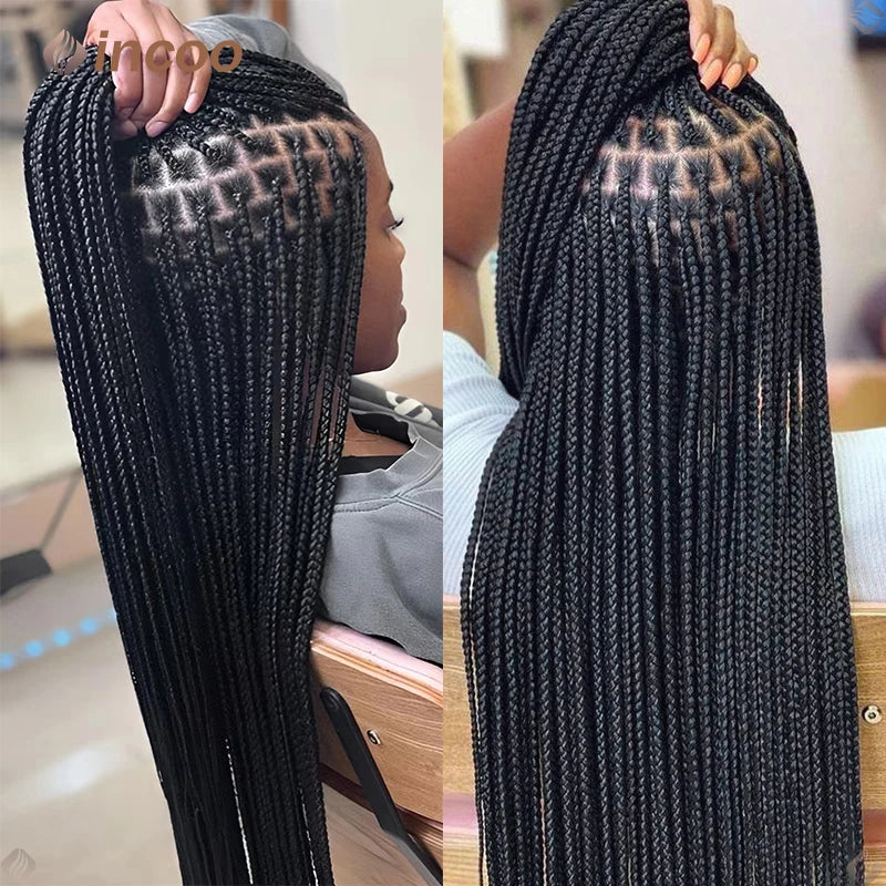Knotless Box Braids Full Lace Wig | Cornrow Accents | Synthetic Braids | Black Women Luxegan