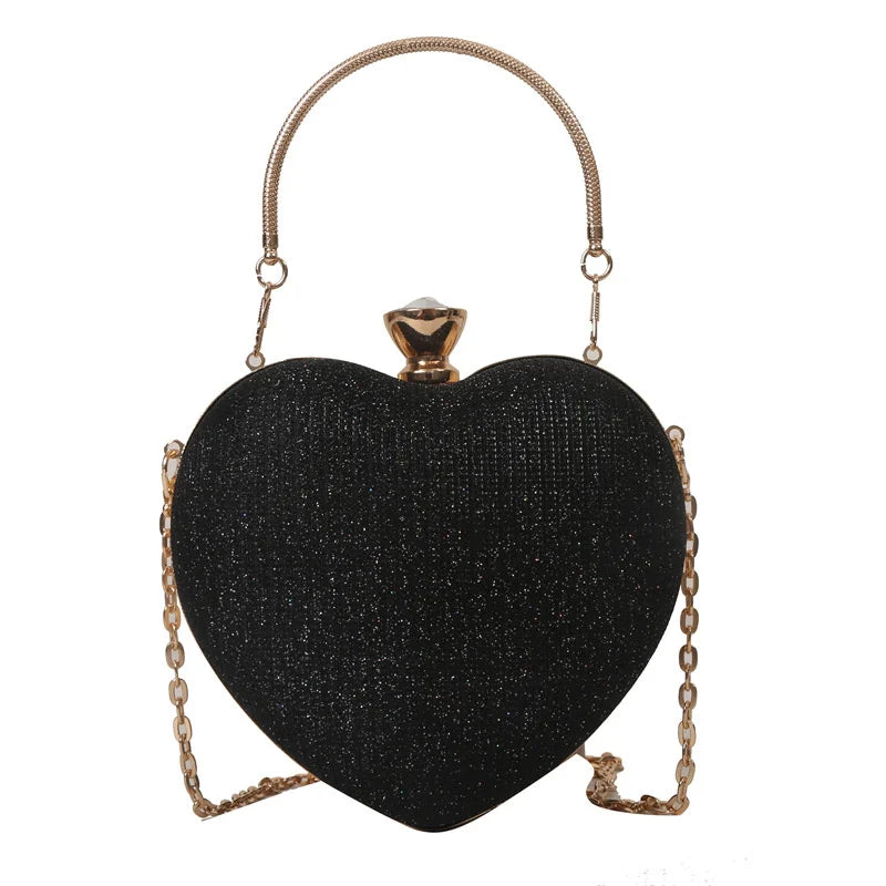 Shiny Heart Shape Metal Evening Clutch Bag for Women | Fashion Chain Shoulder Crossbody Bag (Luxury Lady Purse) Luxegan