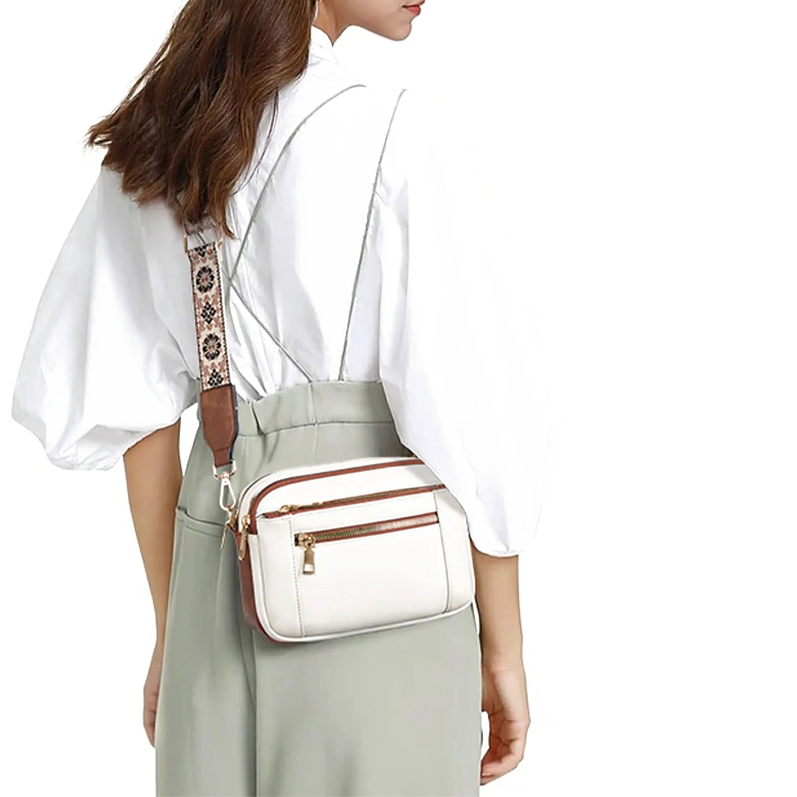 Stylish Wide Strap Leather Crossbody Bag | Color-Matching & Small Square Shoulder Bag Luxegan