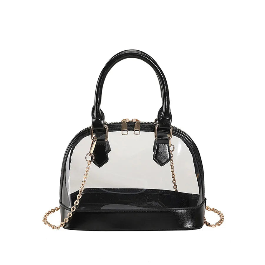 Transparent Jelly Women's Clutch Handbag | PU Leather Top Handle Metal Chain Crossbody Shoulder Tote Bag (Casual Messenger Purse) Luxegan