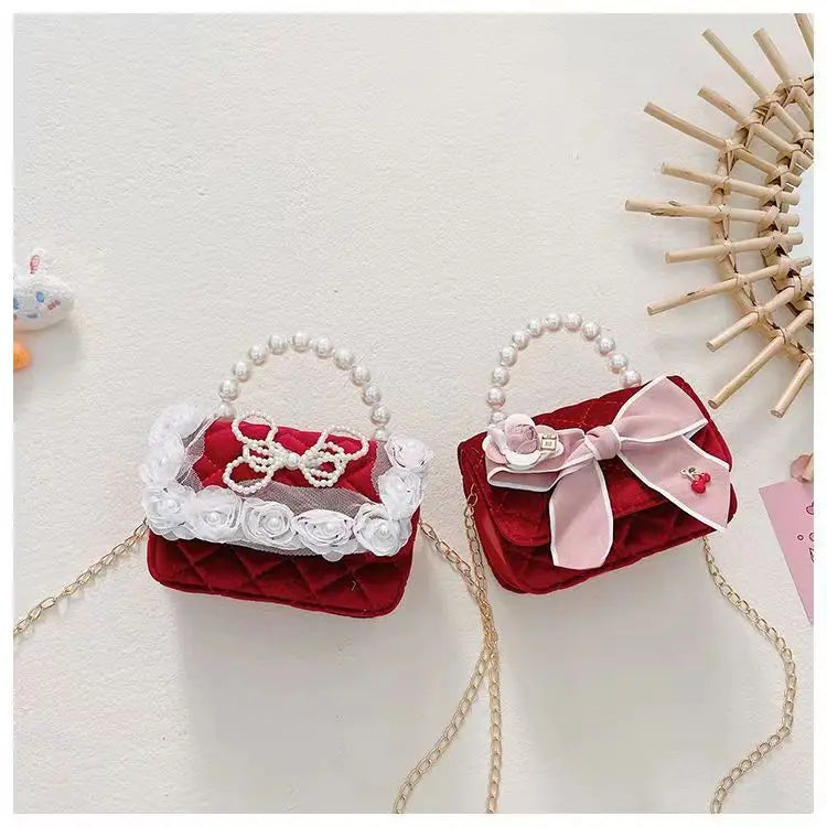 Luxury Pearl Handle Children’s Mini Shoulder Bag | Sweet Bow & Flower Girl Messenger Bag | Fashion Square Shell Purse for Girls (Model z122711) Luxegan
