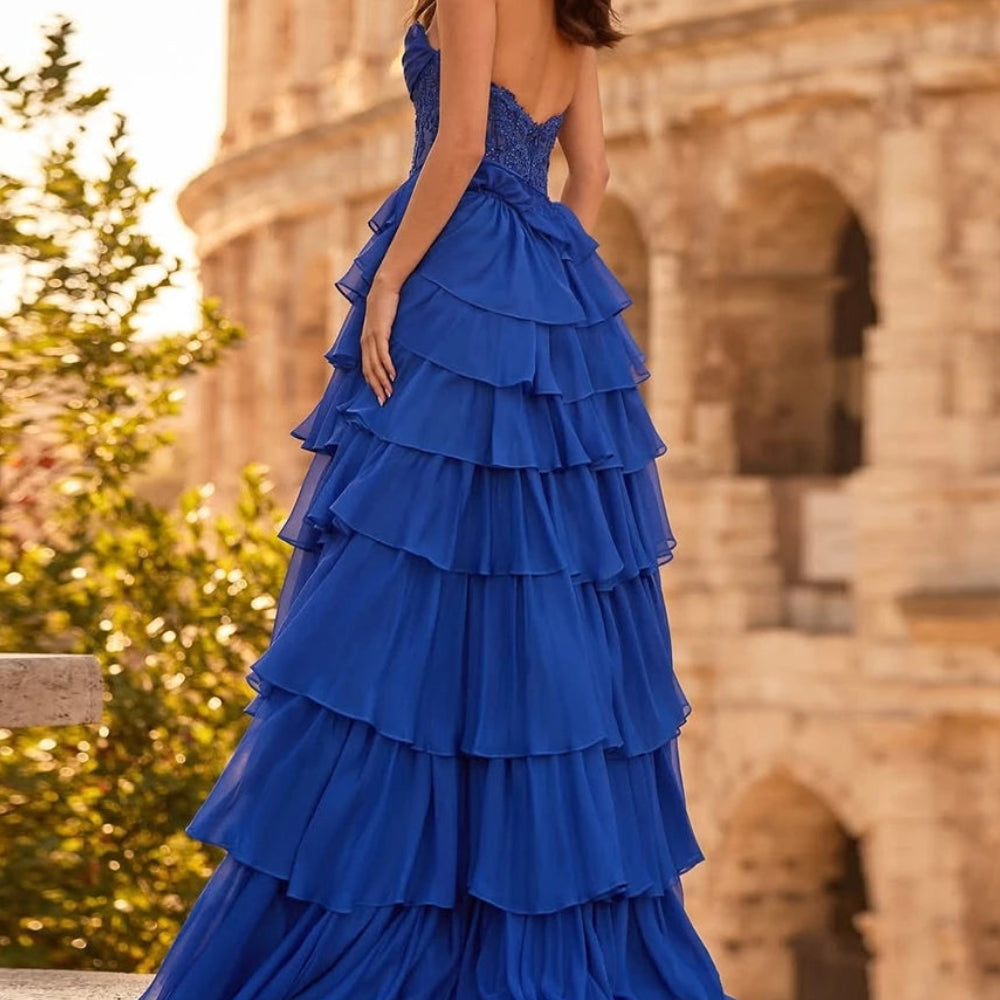  Lace Sequined A-Line Prom Gown | Strapless Sleeveless Floor-Length Evening Dress Luxegan