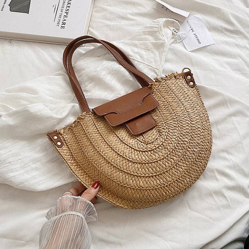 Designer Woven Straw Tote | Large Capacity Beach & Shopper Bag Luxegan