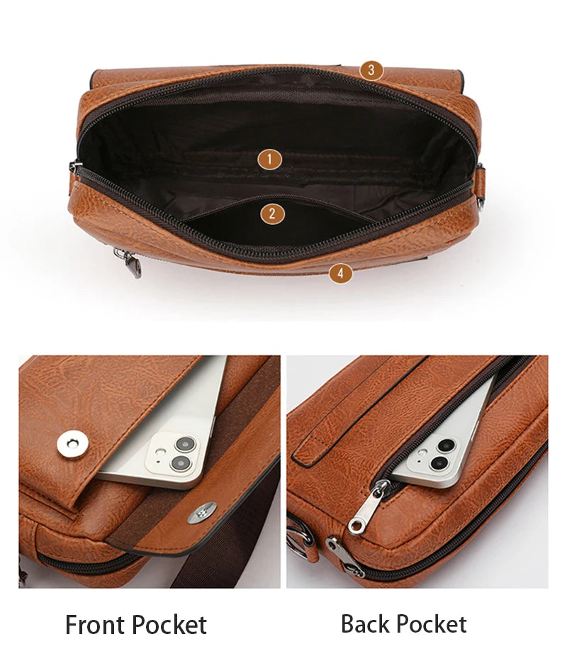 PU Leather Men'S Clutch Bag Long Wallet Mini Shoulder Handbag Square Cross Card Holder Phone Necessaire Pouch Hand Porter Bag