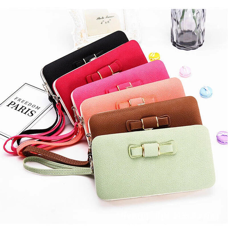 Fashion Women Clutch Wallet Long Card Holder Case Purse Cellphone Case Handbag With Wristlet