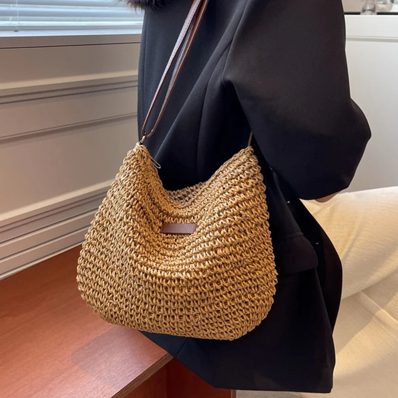 Summer Straw Saddle Bag | Handmade Woven Crossbody Purse Luxegan