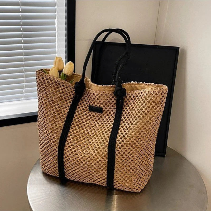 Woven Straw Tote Bag | Large Capacity Beach & Vacation Handbag Luxegan