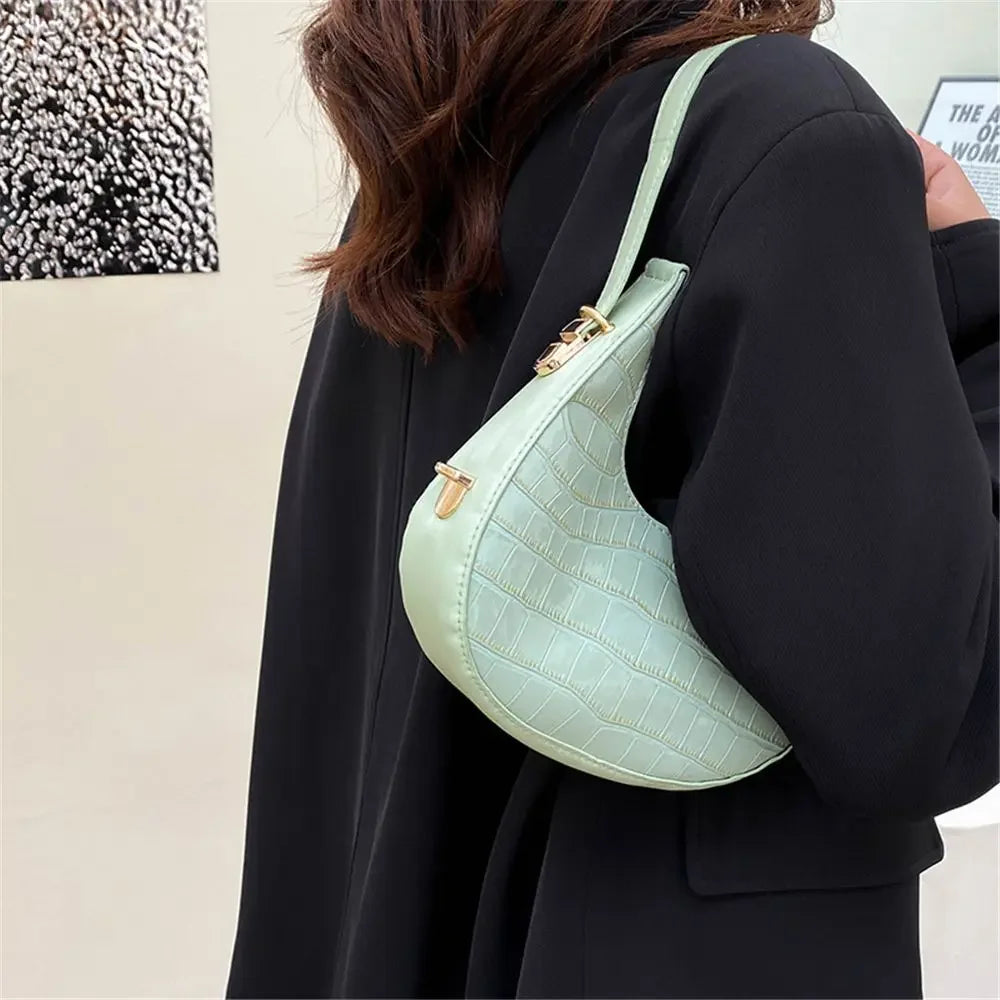 Women's Crocodile Grain Underarm Bags | PU Fashion Shoulder Bag Cute Simple Handbags | Female Purses Women Bag Clutch Purse Luxegan