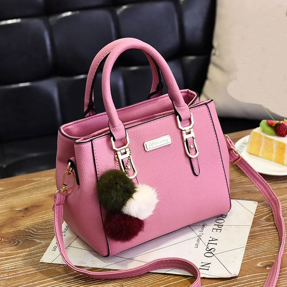 Vintage PU Leather Women's Handbag | Large Capacity Plush Tassel Shoulder Crossbody Messenger Bag (Tote Boston Style, Versatile) Luxegan