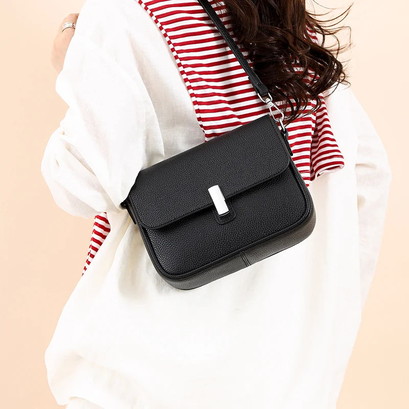 Genuine Leather Women Crossbody Bags | Luxury Design Small Square Bag Soft Cowhide | Women's Commuter Shoulder Bag Ladies Gift Luxegan
