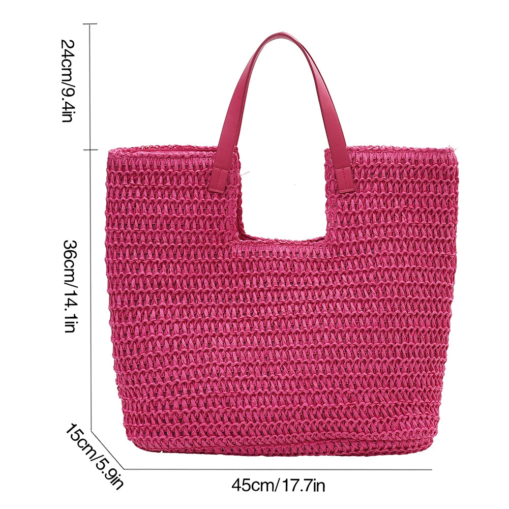 Vintage Hollow Design Woven Shoulder Bag | Large Capacity Knitting Tote & Summer Beach Bag Luxegan