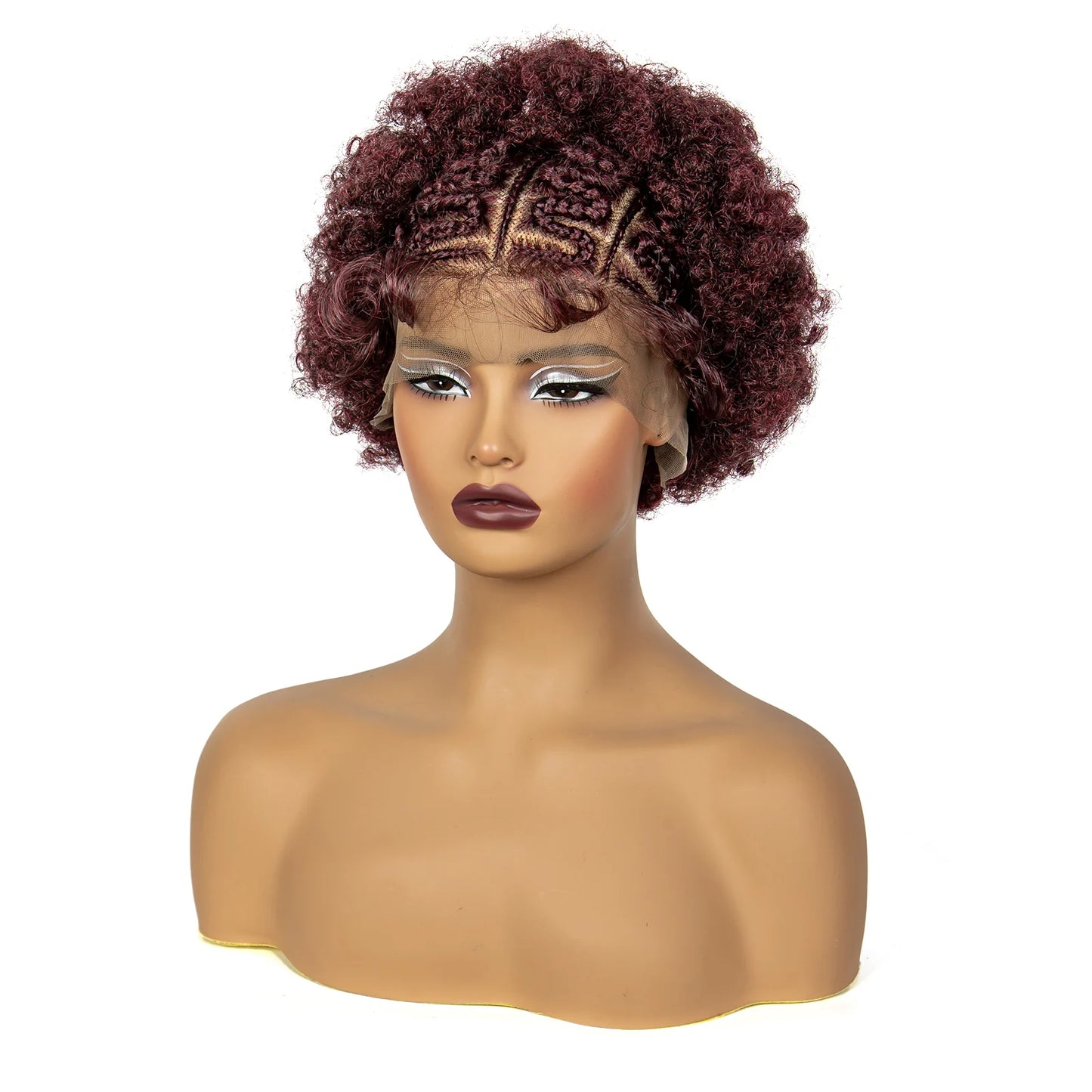  Burgundy Afro Curly Braids Bob Wig | 13x6 Lace | Baby Hair | Bouncy Curls Luxegan