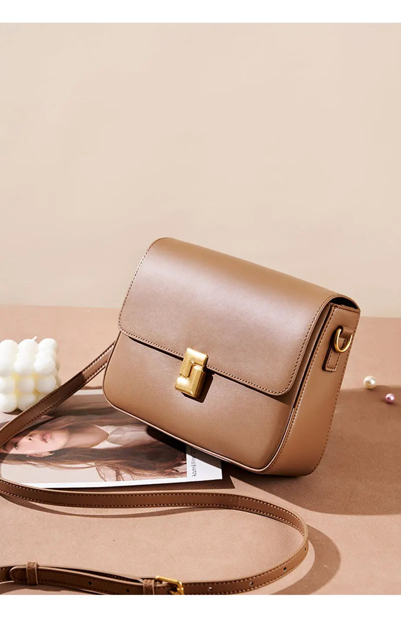 New Fashion Women's Genuine Leather Small Square Bag | Versatile Commuting Crossbody Shoulder Handbag Luxegan